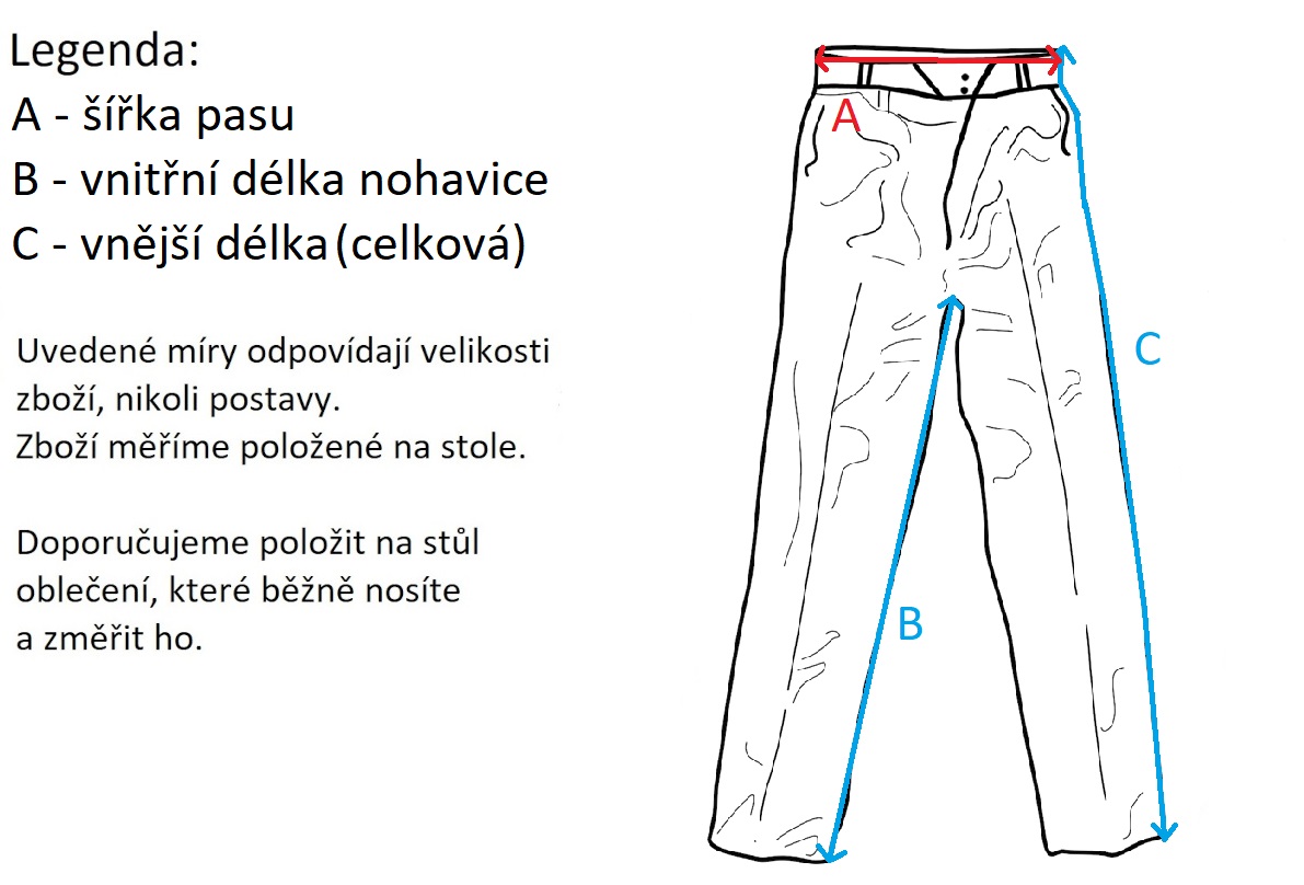 meranie velkosti kalhoty